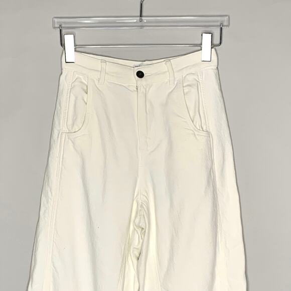 Zara 4 Womens Ecru Wide Leg Baggy Jeans Split Hem High Rise 100% Cotton - Picture 4 of 10